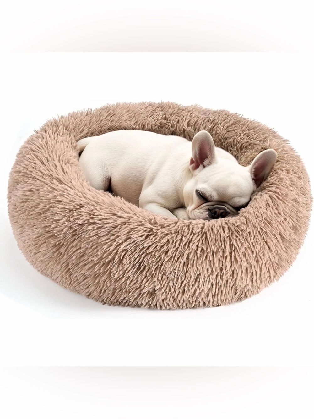 Hoewina 24" Donut Dog Cat Bed Fluffy Calming Pet Bed Camel Tan Up to 25 lbs